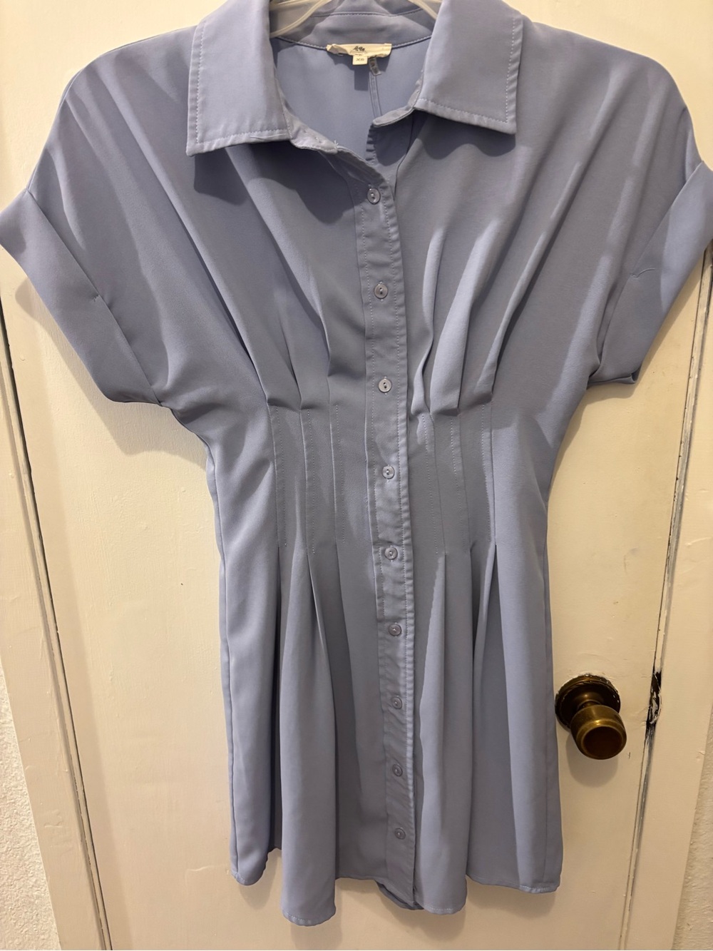 Entro Women's Light Blue Button-Front Pleated Shirt Dress
